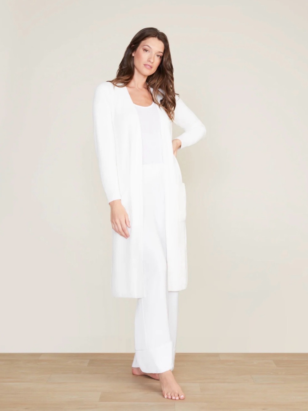 Barefoot Dreams White/Pearl Long Knit Cardigan - Women